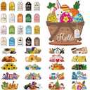 Anglechic 42 Pcs Small Interchangeable Easter Flower Basket Decor Holiday Seasonal Wooden Sign Rustic Farmhouse DIY Hanging Drop Spring Home Office Desk Accessories Tiered Tray Decorations Gift