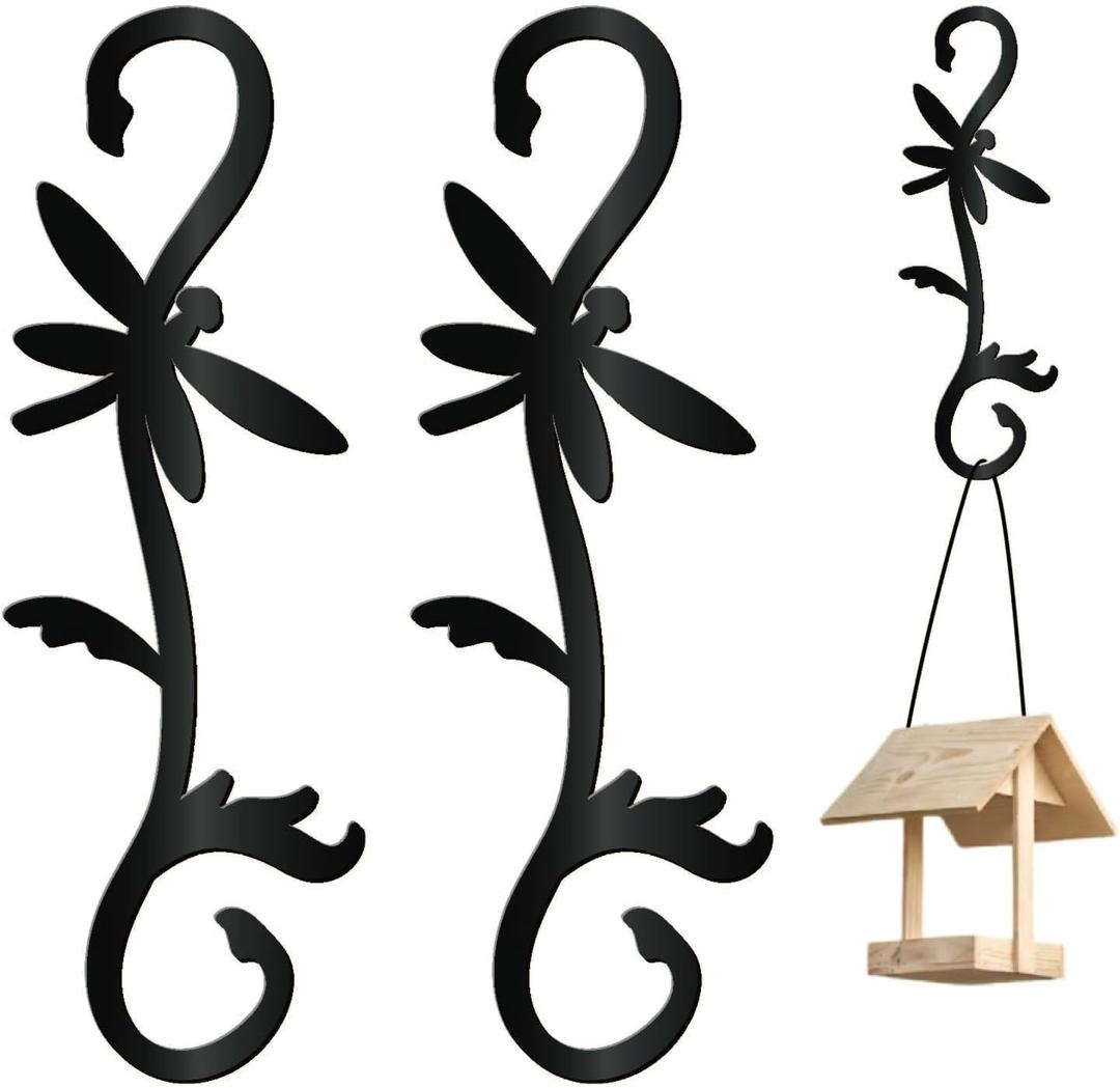 CREATCABIN 2Pcs Dragonfly S Hook Plant Hanging Hooks Ceiling Large Decorative Flower Hanging Baskets Plant Extender Hanger for Bird Feeders Pots Wind Chimes Garden Window Branch Decor 11.8 x 3.9 Inch