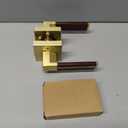 Gold Dummy Door Handles with Brown Leather 2 Pack, Half Dummy No Lock Function Without Latch or Key, Pull or Push Function for Pantry or French Doors