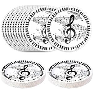 SietDESEO 50 PCS Musical Note Paper Plates 7 Inch Disposable Dinner Plate Piano Dessert Plates for Birthday Baby Shower Music Themed Party Supplies