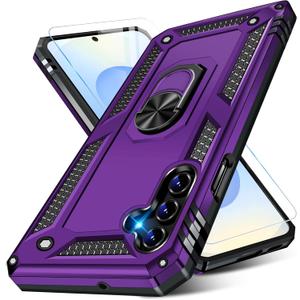 Heavy Duty Case for Samsung Galaxy S25 Plus Phone Case with Screen Protector, Military Grade Shockproof Rugged Protective Cover for Samsung S25 Plus, with Metal Ring Magnetic Kickstand (Purple)