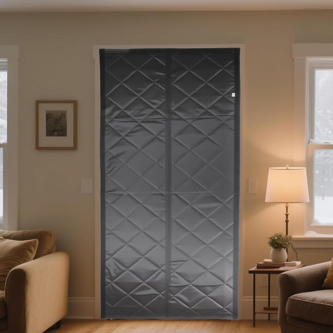 Magnetic Thermal Insulated Door Curtain Cover Made of Oxford and Cotton Fit Door Size 36" x 82" Insulated Curtains for Winter Thicker Layered Fabric Doorway Curtains Keep Cold Drafts Out (Gray.)