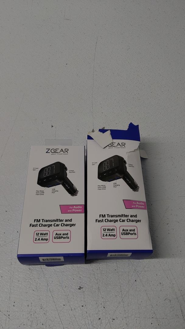 ZGear FM Transmitter and Fast Charging Car Charger 12 watt 2.4 amp Aux & USB Port, Pack of 2