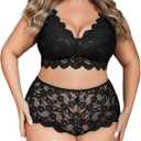 Avidlove Plus Size Lingerie Set for Women Sexy Lace Halter Bralette High Waist Panty Set, 18 Plus