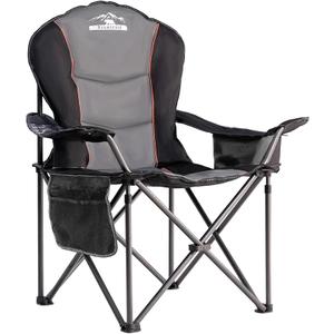 Oversized Folding Camping Chair with Cooler & Cup Holder, Heavy Duty 500LBS Capacity, Padded Armrests, Steel Frame, Collapsible Black & Gray