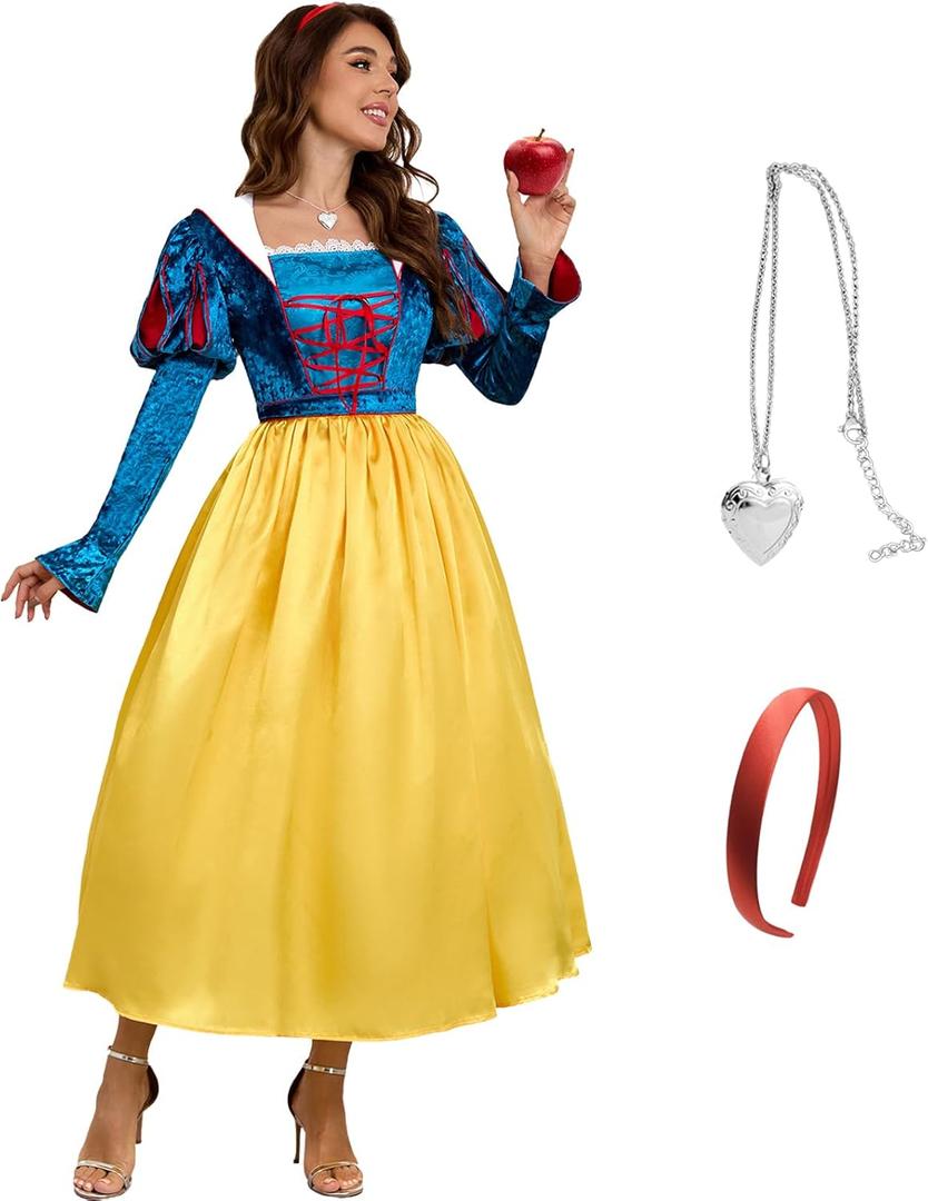 Snow Princess White Costume Women Puff Sleeves Fairytale Dress with Cape Halloween Role Cosplay Outfits for Adult (Small, 2025 Style)