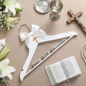 Reallnaive First Holy Communion Hanger First Communion Gift White Bow Dress Hanger 1st Holy Eucharist Party Favors Cross Gift Holiday Ceremony Decoration