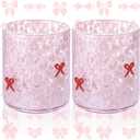2 Pcs Pink Bow Icon Juice Glass 14 oz Bow Reusable Stemless Icon Drinking Glasses Cups for Birthday Wedding Party Supplies Gift, Large (EXP 12/08/26)