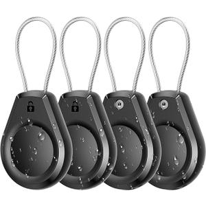 Waterproof Airtag Holder  4 Pack Airtag Keychain Holder Compatible with Apple AirTags, Ultra Durable AntiScratches Protective Case with Keyring for Luggage, Backpack, Pet, Bag, Black