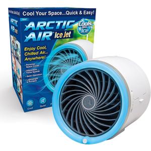Arctic Air Ice Jet Personal Air Cooler, 3-Speed Room Cooler with Reusable Ice Packs, Portable Cooler with Multi-Directional Vent & 7 LED Lights, Whisper-Quiet Air Cooler for Room (Small)