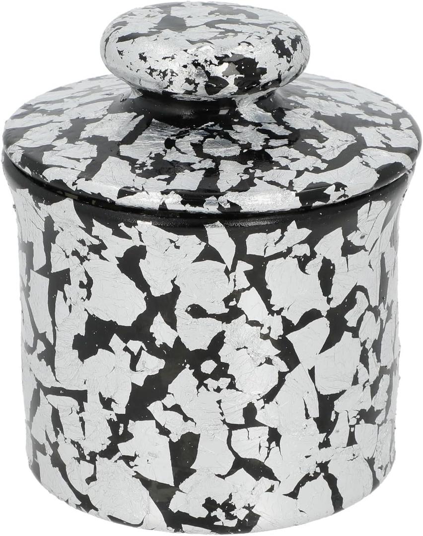 Handmade Butter Crock, Blown Glass Butter Dish with Lid, Elegant Butter Keeper for Countertop (Silver)