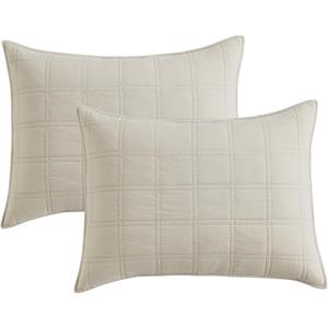 HORIMOTE HOME 100% Cotton Quilted Pillow Shams King Size, Beige Pre-Washed 2 Pack 20" x 36" Cozy Pillowcases, Breathable Stitching Pillow Cases Cover Decorative for Bed in Geometric Pattern, Beige