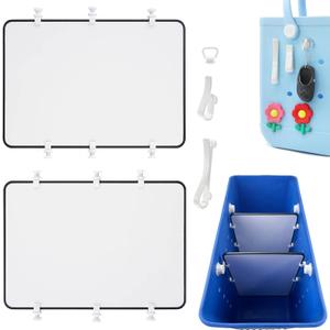 2Pcs Divider Tray & 3Pcs Hooks Compatible with Bogg Bag Accessories Inserts,Adjustable Divider Tray for Divide Space Storage,Insert Charms Key Cup Holder Connector, White