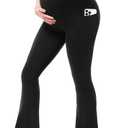 Walifrey Maternity Flared Leggings with Pocket Over The Belly Buttery Soft Pregnancy Yoga Pants for Workout (Medium, Black)