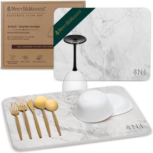 3 x Stone Drying Mat for Kitchen Counter - Replaces Kitchen Towel, Premium Diatomaceous Earth, Ultra Absorbent, Quick Drying Stone Mat, Elegant Marble Design, Non-Slip, 15.8" x 11.8", JEWEL