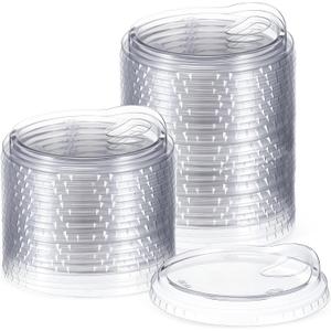 50 Pcs Clear Strawless Plastic Lids Fits for 12, 16, 20 and 24 oz Cups Disposable PET Sipper Cup Lids for Iced Coffee Milkshake Party Supplies (Transparent,90mm)