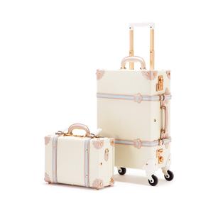 COTRUNKAGE Vintage Suitcases Set on Wheels, 20 Inch White Carry-on Luggage 2 Piece Set with 13" Hard Shell Train Case Womens, Cream White