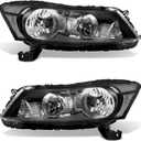 Headlights Assembly for 2008-2012 Honda Accord 4dr Black Housing Clear Reflector Clear Lens Headlamp Replacement Left and Right Pair NOT fit coupe models or Crosstour models(Bulbs not included