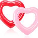 Sumind 2 Pieces Heart Pool Float, 47.3 x 39.4 Inch Inflatable Swim Rings Bachelorette Party Pool Float Tube, Heart Shaped Summer Swimming Ring, Water Beach Party for Adults (Pink, Red)