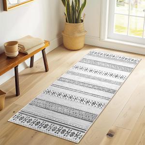 BESTSWEETIE 2x6 Area Rugs for Living Room Washable Moroccan Farmhouse Neutral Geometric Low Pile Non-Slip Soft Print Pattern Rug for Bedroom Kitchen Dining Room Entryway Grey/Black/Navy