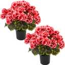 lovemoon 2Set Geranium Potted Artificial Flowers,Fake Geranium Plants for Outdoor Home Décor Office Tables Porch Garden Decor (2, Peach)
