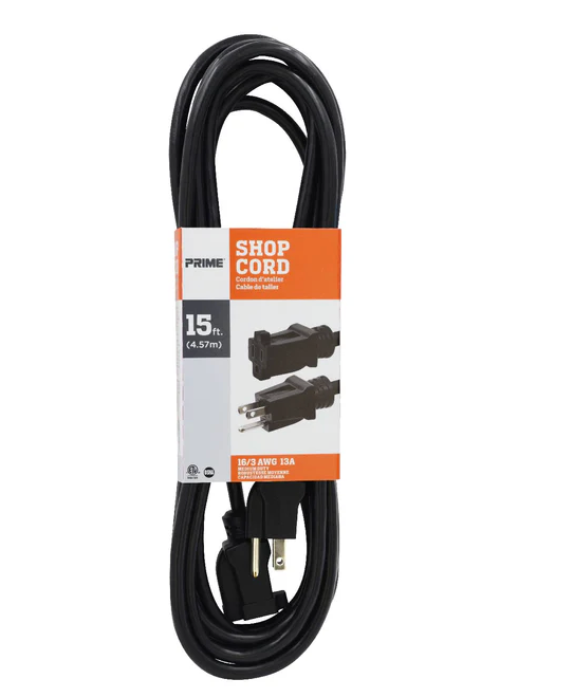 Prime Wire & Cable EC670615 15-Foot 16/2 SPT-2 3-Outlet Indoor Cord, Black