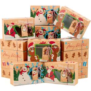 JOYIN 24 PCS Christmas Cookie Gift Baking Box 8.75" x 5.75" x 2.75 with Window Auto-Popup, Xmas Holiday Treat Boxes Containers with Tags for Party Favor Pastries, Cupcake, Brownies, Donut Gift-Giving