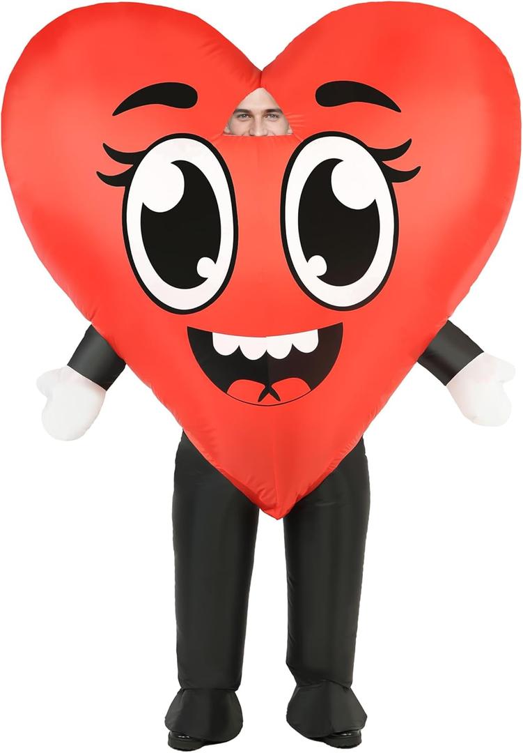 Red Love Heart Inflatable Costume Adult Valentines Day Love Blow Up Mascot Costumes for Women Men Cosplay Party