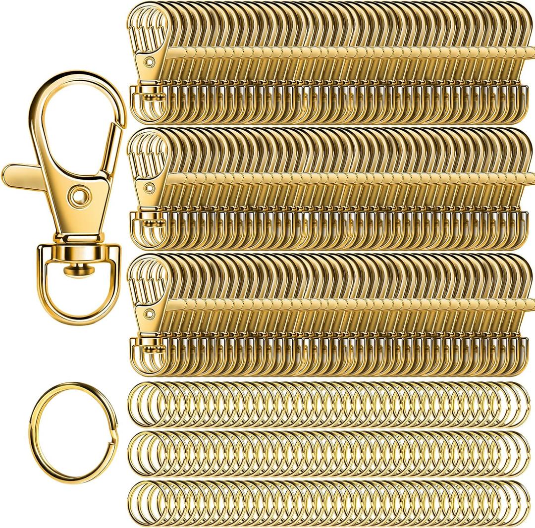 LEOBRO 240PCS Lobster Claw Clasps and Key Rings, 120PCS Keychain Clips and 120PCS Key Chain Ring for Keychain, Key, Jewelry Making, Art Crafts, Gold