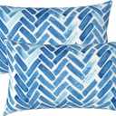 LVTXIII Set of 2 Patio Lumbar Pillows, 12x20 Fade Resistant Outdoor Lumbar Pillow with Inners, Fluffy Decorative Garden Lumbar Cushions for Home Patio Coach Sofa Use, Blue Brick