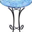 MUMTOP Outdoor Glass Birdbath with Metal Stand for Lawn Yard Garden Decor,18 Dia/21.65 Height