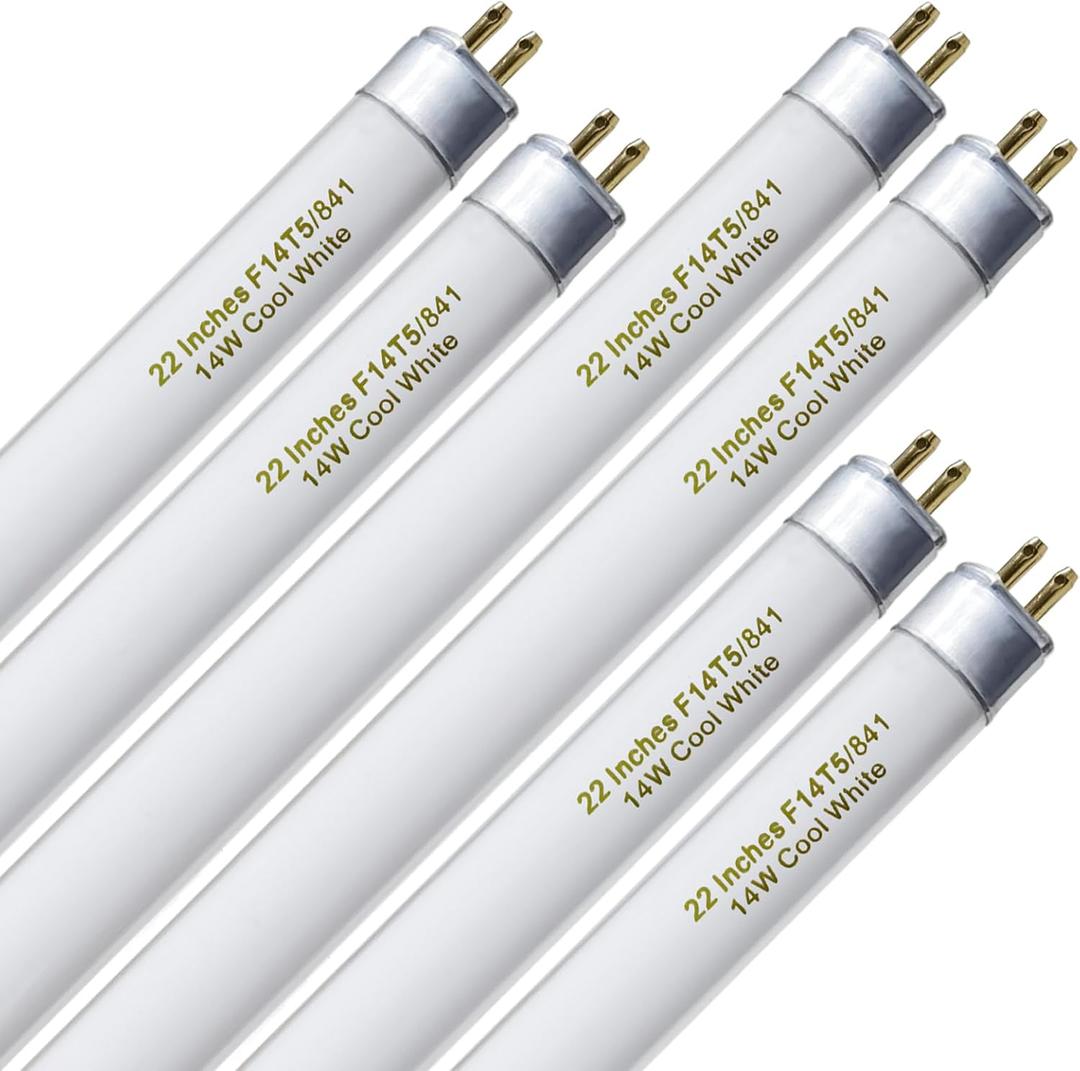 Amgolibi T5 14W 4100K Fluorescent Tube, 22 Inches F14T5/841 Straight Fluorescent Bulb, F14T5/CW Fluorescent Lamp for Counter and Cabinet Fixture, Cool White 1250 Lumen G5 Base