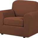 H.VERSAILTEX 2-Piece Armchair Cover Slipcovers with Arms - Sofa Slipcover for Chair Width Up to 47 Inch, Anti-Slip Rich Stretch Knitted Jacquard Fabric Small Checks (Caramel)
