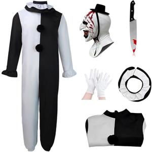 Xinxiaomeng Kids Art Clown Costume with Mask Scary Terrifying Costume Horror Killer Uniform Halloween Outfit Cosplay Props, Size 4 