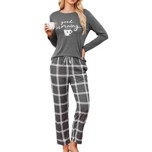 difficort Womens Pajama Sets Long Sleeve Sleepwear Soft Pjs Nightwear Lounge Sets with Pockets (L)