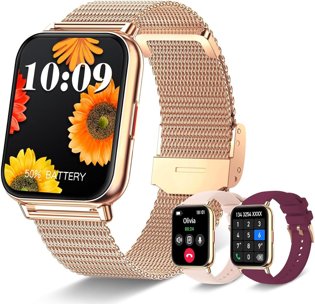 Iaret Smart Watch (Answer/Make Calls), 1.85" Smart Watches for Women with 100 Sports Modes, Fitness Tracker Heart Rate Sleep Monitor Pedometer Calories, Waterproof Fitness Watch for Android iPhone (Rose Gold + Burgundy & Pink)