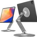 XAOSUN Tablet Stand Magnetic for iPad Stand Desk Multi-Angle, Adjustable Foldable Tablet Holder, Metal 360Rotation, Home Office Accessories (Grey)