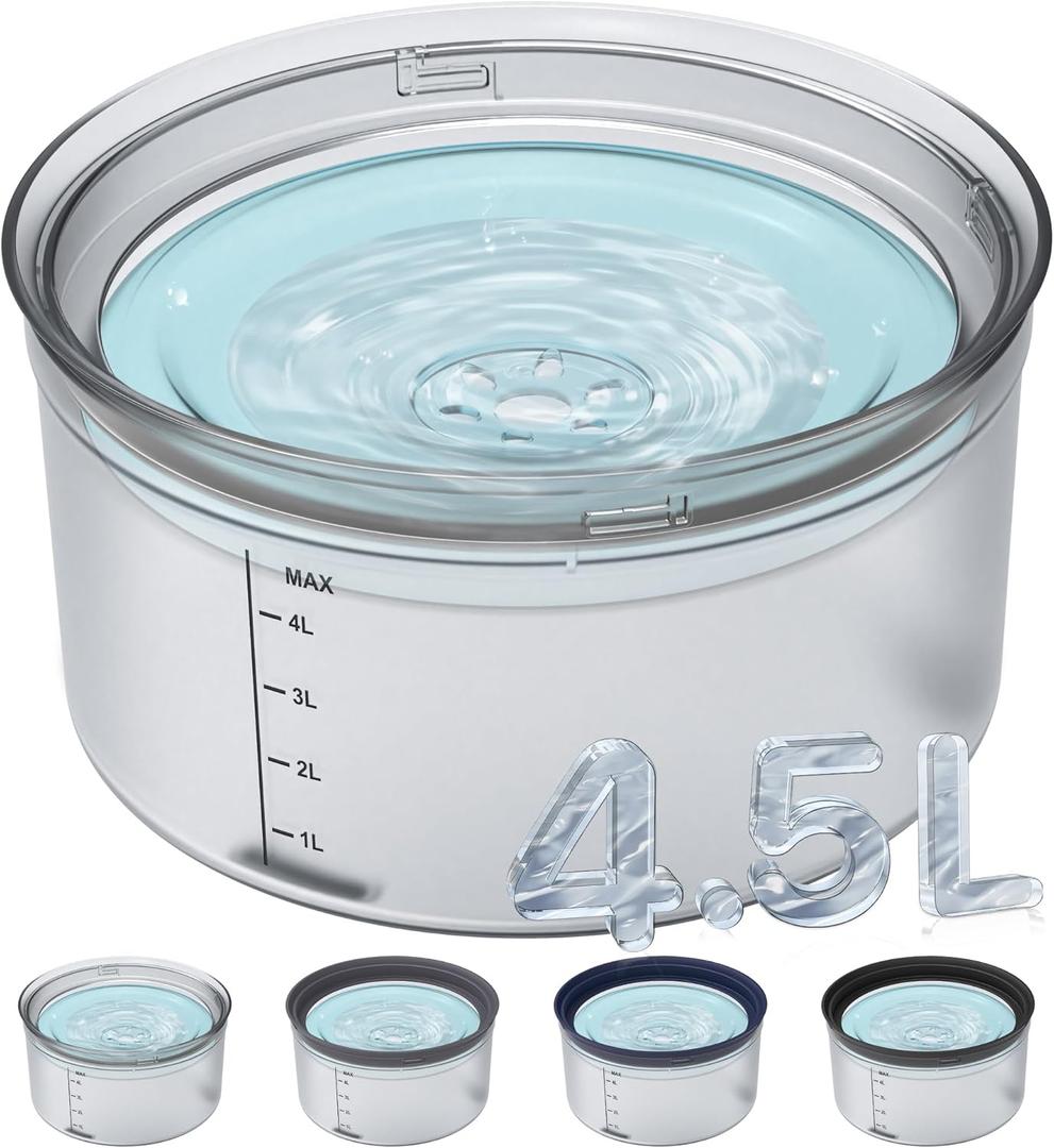 Decflow 1.2Gallon Dog Water Bowl No Spill, 4.5L Large Capacity Spill Proof Dog Bowls with Transparent Floating Disk, Anti-Splash Slow Drinking Dog Bowl Dripless for Sloppy Messy Drinkers (Clear)