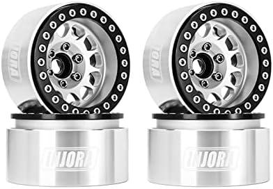 INJORA 1.9 Beadlock Wheel Deep Dish Negative Offset 10.4mm Wheel Rim for 1/10 RC Crawler Auto Axial SCX10 90046 AXI03007 TRX4 VS4-10 Gen8 MST CFX(Black＆Sliver)