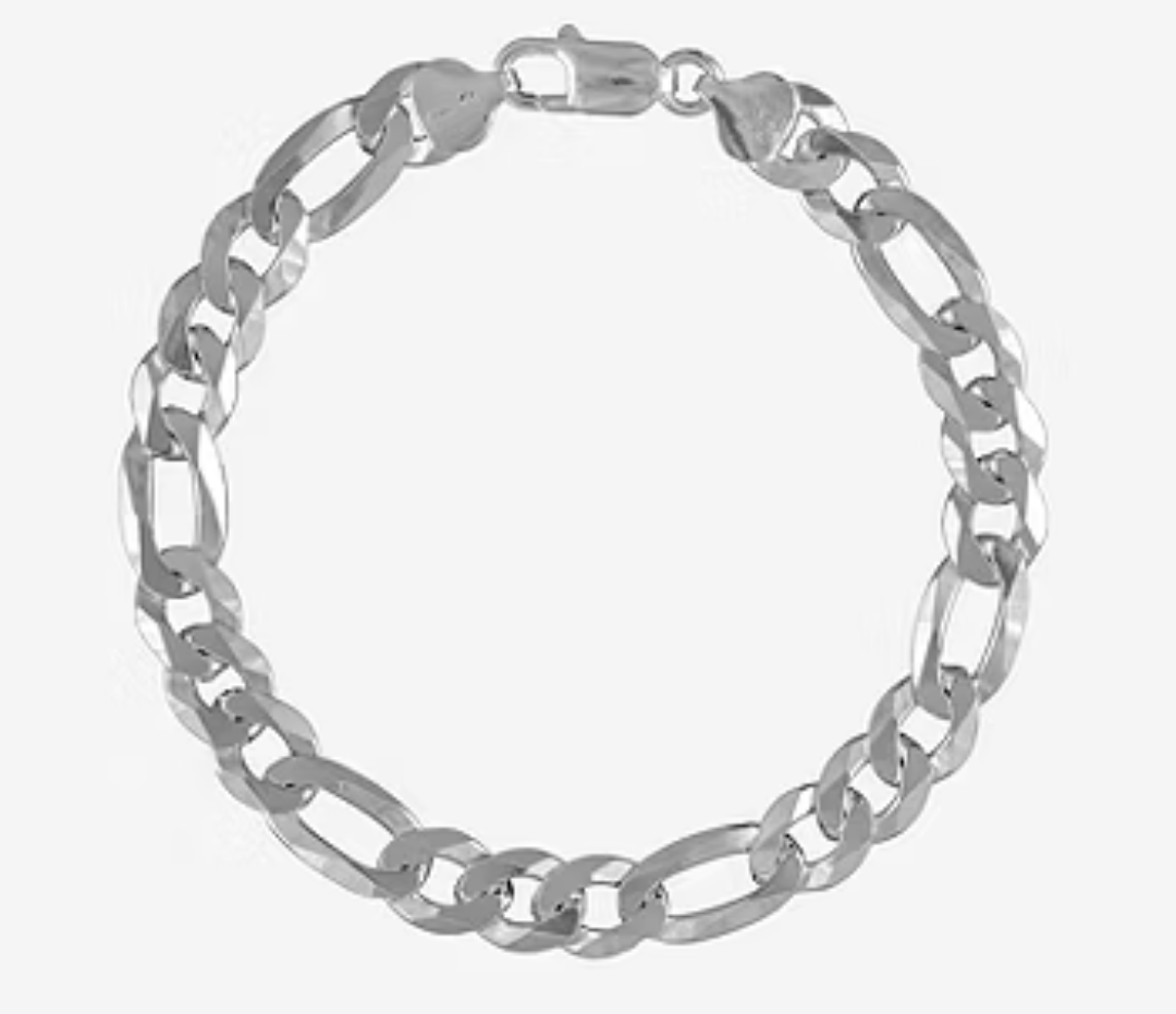 Men's Sterling Silver 925  Italian 5.5 mm Solid Figaro Chain Link Bracelet 9"