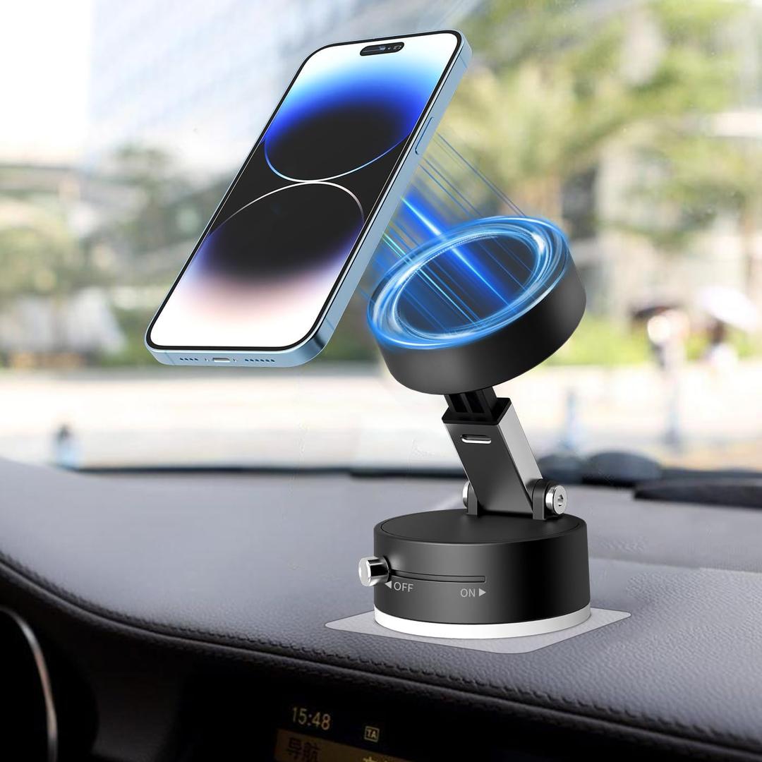 Magnetic Phone Holder for Car Mount,Vacuum Magnetic Suction Car Accessories for Women Men iPhone 16 Pro Max 15 14 13 12 Plus Samsung Huawei (Black)