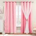 XiDi Pink Curtains for Bedroom Decor, Baby Pink Kids Blackout Curtains for Girls Room, Princess Unicorn Wall Decor Set of 1 Panel, 34x63 Inches