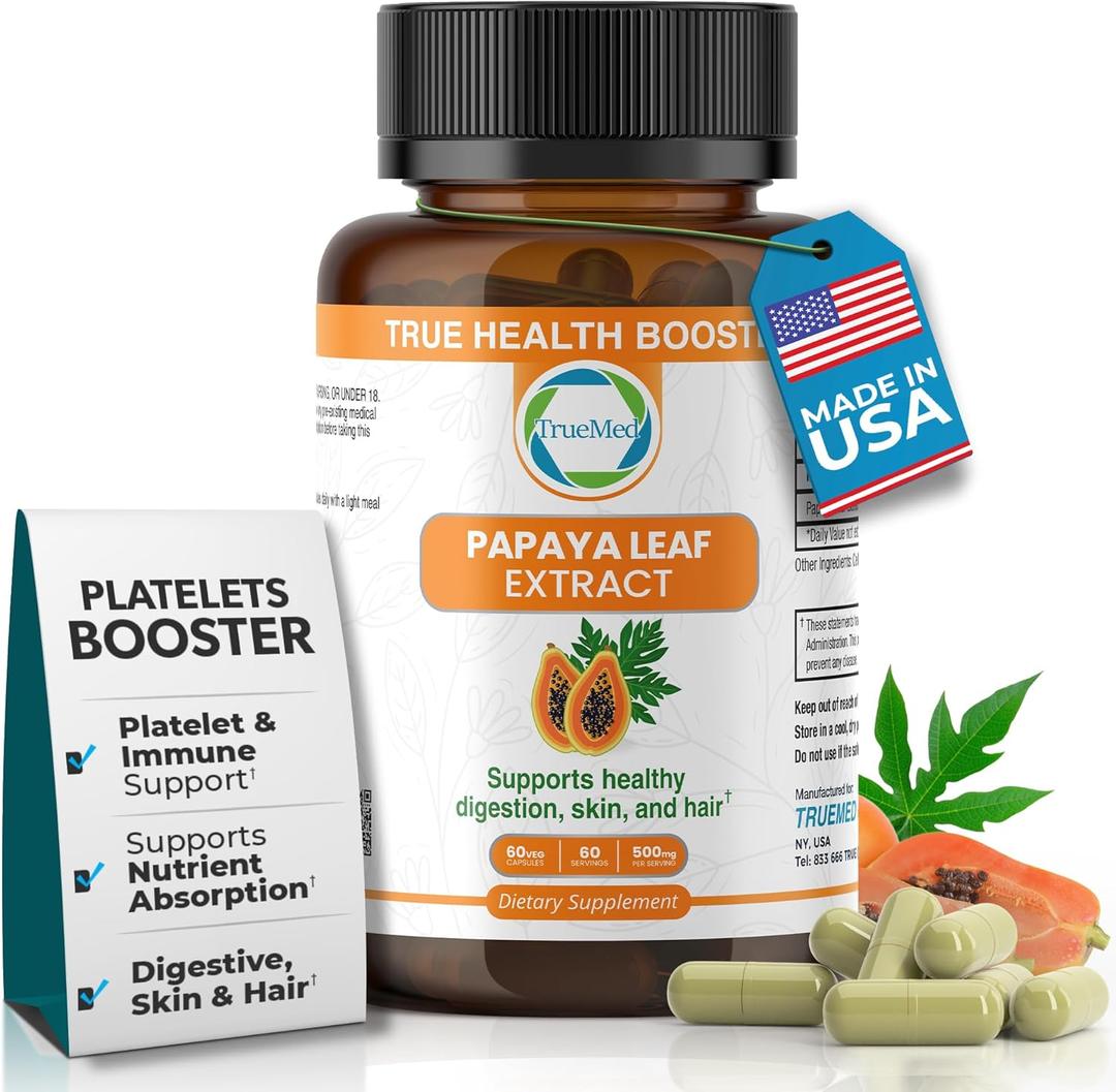 Papaya Leaf Extract 500 mg for Hair, Skin with 4X Extra Strength Support Blood Platelet with 60 Capsules for 60 Days Supports Digestive Health & Natural Antioxidant Exp: 

06/2027