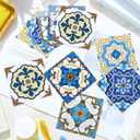 Honoson 60 Pack Colorful Talavera Tile 4x4 Inch Handpainted 10 Designs Peel and Stick Wall Tile Decor Bathroom Kitchen Wall Sticker Waterproof PVC Decoration Stickers - 2D Retro Sticker(Classic)
