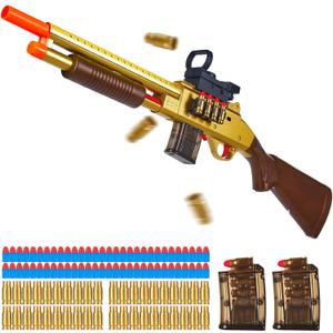 Pump-Action Toy Shotgun,Shell Ejecting Sniper Rifle Toy Gun,Foam Dart Blaster with 60 Soft Bullets,40 Shells,2 Magazines,Christmas Birthday Gifts for Boys Kids Teens Adult Age 8+(Gold)