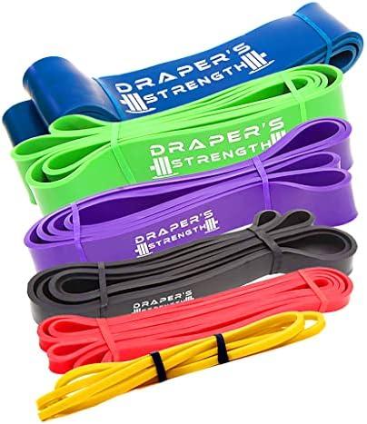 DRAPER'S STRENGTH Heavy Duty Resistance Stretch Loop Bands for Powerlifting Workout Exercise and Assisted Pull Ups (#13 6 Band Set Yellow-Blue)