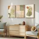Framed Mid Century Modern Boho Wall Art Bedroom, 3 Piece Tropical Sage Green Paintings Prints Canvas Artwork for Walls, Large Modern Bohemian Pictures for Living Room Hallway Wall Decor, 16x24 Inch