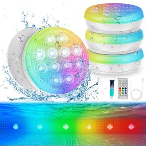 Pool Lights(4 PACK), Ultra-High Brightness Rechargeable Submersible Pool Lights with Remote, IP68 Waterproof 22 Colors Changing Light 2600mAh Magnet LED Underwater Light for Pools, Hot Tub, Ponds