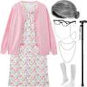EBYTOP Girls 100th Day of School Little Old Lady Halloween Costume, As Shown (Medium(8-10yr), Set1-pk)