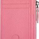 Slim Wallet for Women Small Leather RFID Blocking Credit Card Holder Minimalist Front Pocket Wallet with Coin Purses & Pouches,Rose Pink